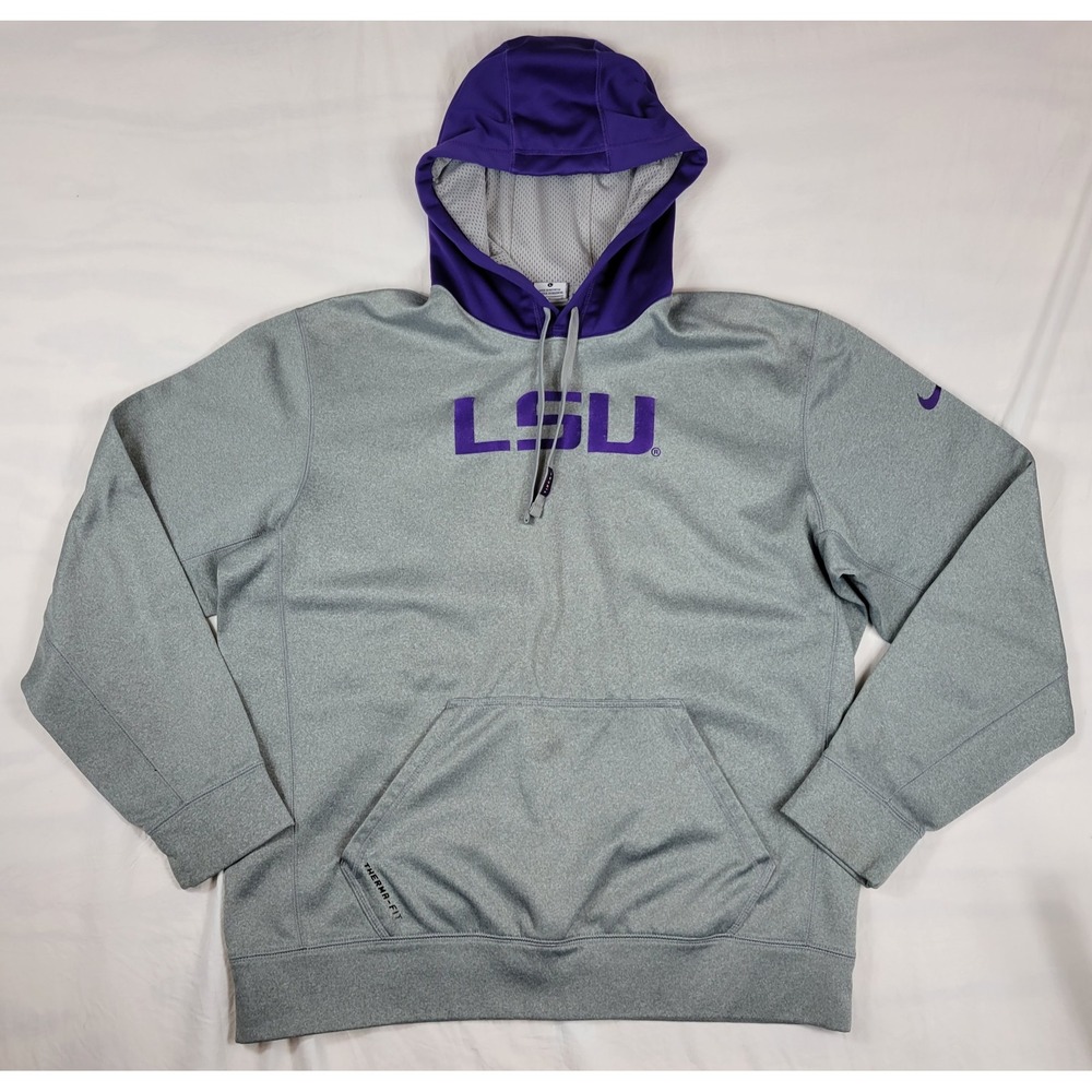 Nike LSU Tigers Therma-FIT Hoodie Grey Purple Mens Large 25828X-LS3